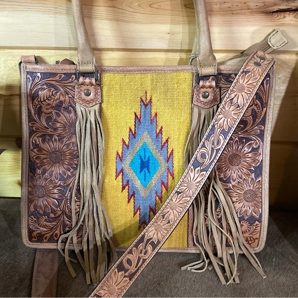 American Darling leather tooled laptop bag